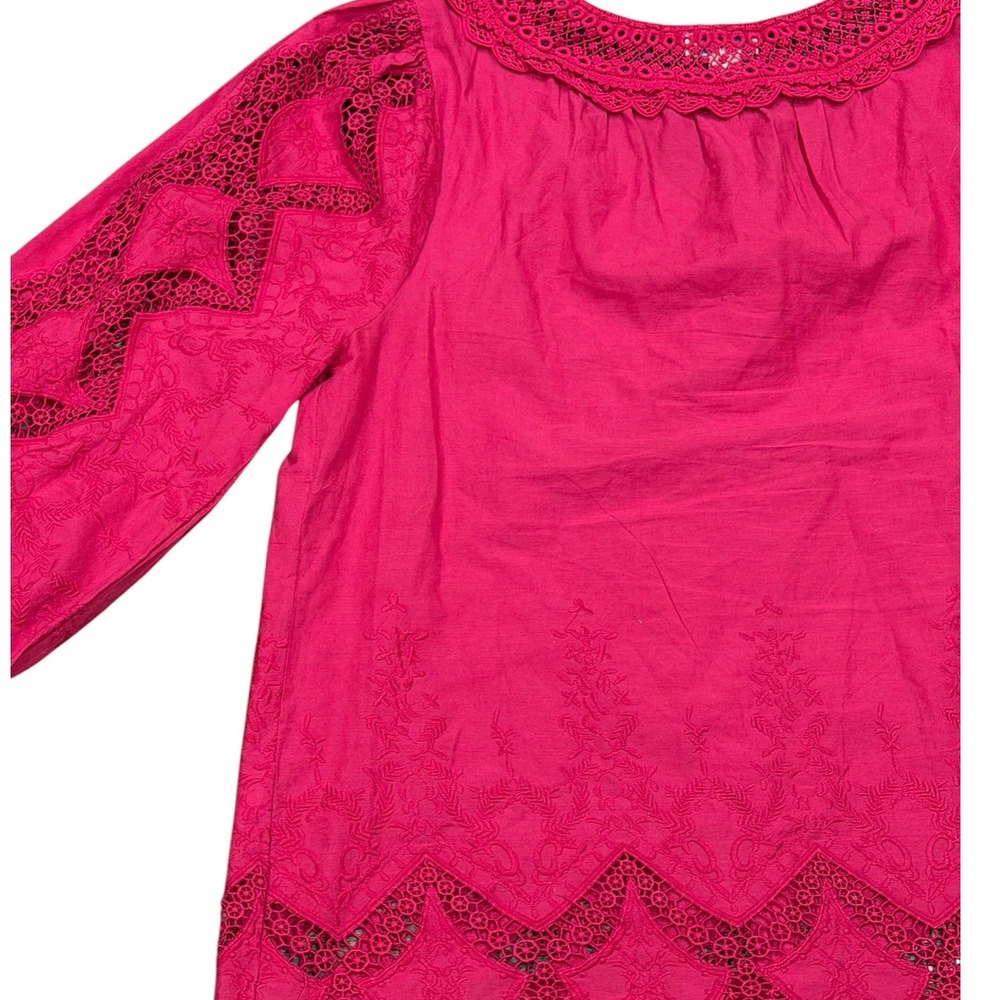 Sundance Fuchsia Lace Boho Top Button Front Embroidered Cotton Top Medium Twee - Picture 3 of 8